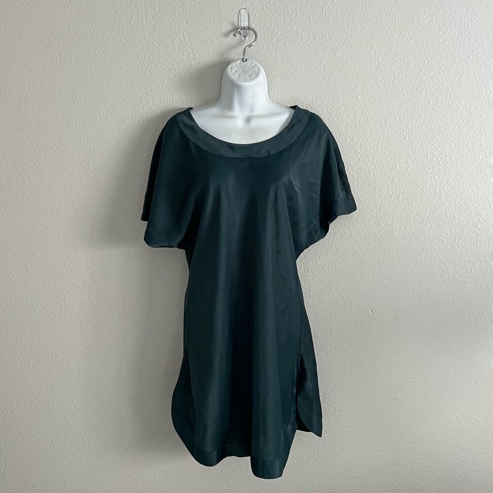 Vintage 80s Victoria’s Secret Emerald Green Short Sleeve Satin Slip Dress Size S